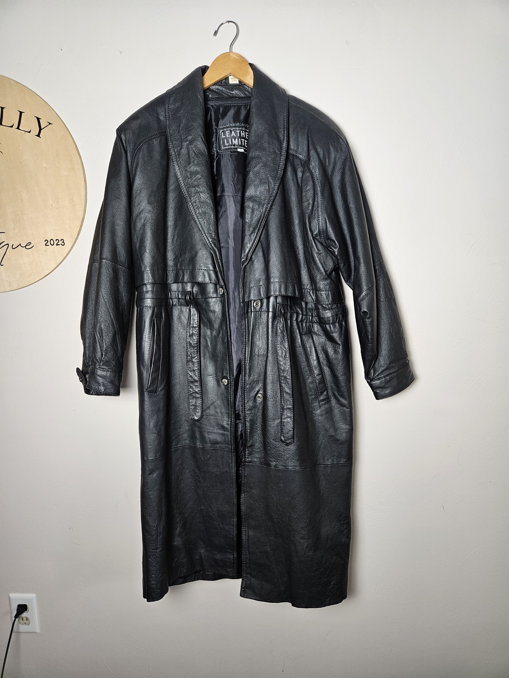 Women's Black Long Leather Trench Coat